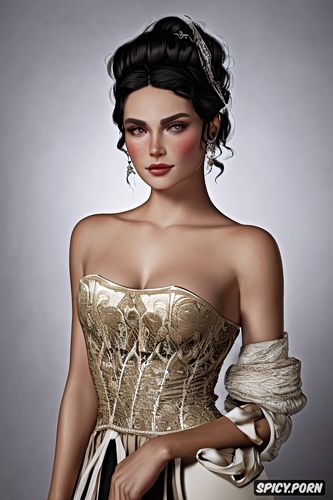 tight low cut peasant farmer dress, bethany hawke dragon age beautiful face pale skin short soft black hair