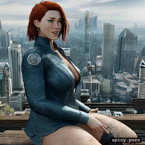 a realistic gritty photo of an dirty drunk, unreal engine, a woman with natural red hair sticking out