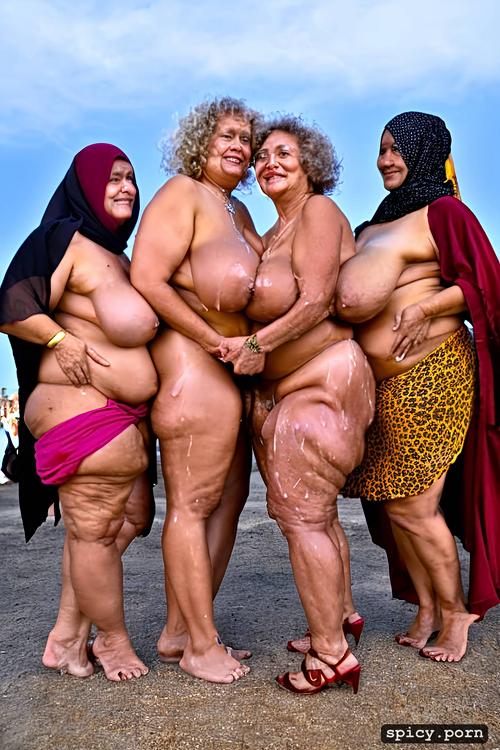 in kaaba with others, 80 years old, naked arabic obese grannies