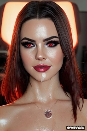 small delicate face, red liquid in eyes, large nipples, bailee madison