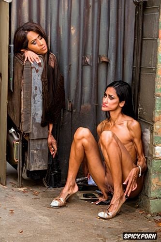 hyper realistic, a stunning petite early twenties salmahayek homeless beggar