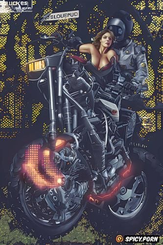 motorcycle, wolfenstein videogame, ntsc, 32 bit graphics, nude woman