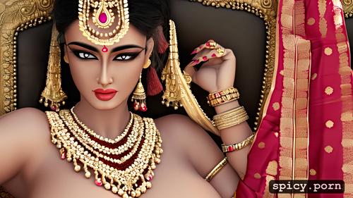curvy body, detailed face, devi draupadi, indian clothing, photographic style