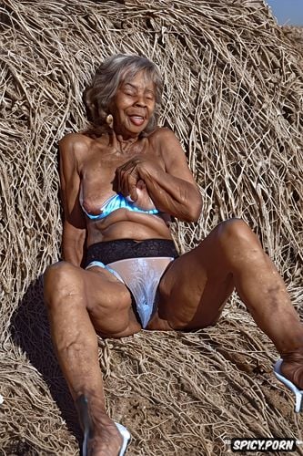 high quality, ugly face, granny, skinny, flashing her open hairy black pussy