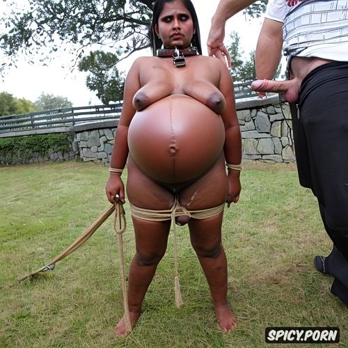 creampie, breeding, gangbang bbw indian indian woman tied up and wearing a collar around neck and gangbanged by black men