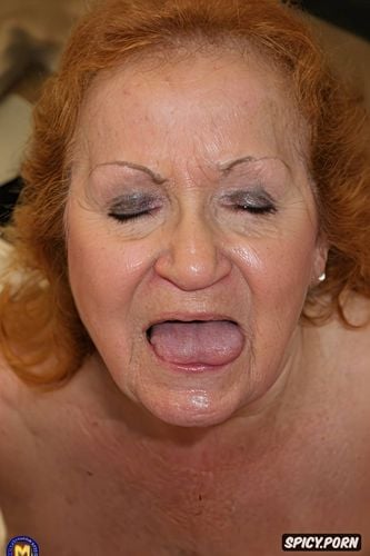 very old wrinkled bimbo granny, cum on face, very big teeth