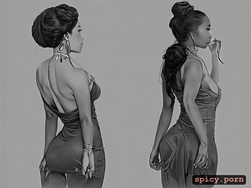 realistic, intricate long hair and small hair buns, art by jean paptiste monge