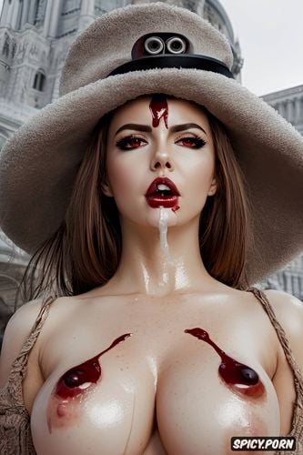 realistic photo, red eyes, perfect large boobs, satanic ritual