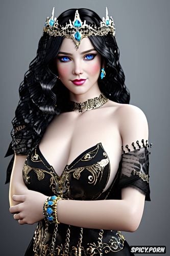 soft blue eyes, k shot on canon dslr, fantasy princess, long soft curly dark black hair