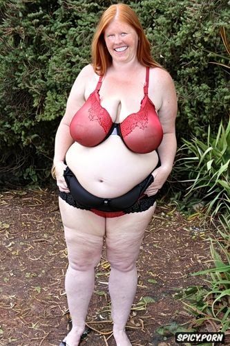 ginger, huge saggy tits1 6, silk bra and panties, caucasian