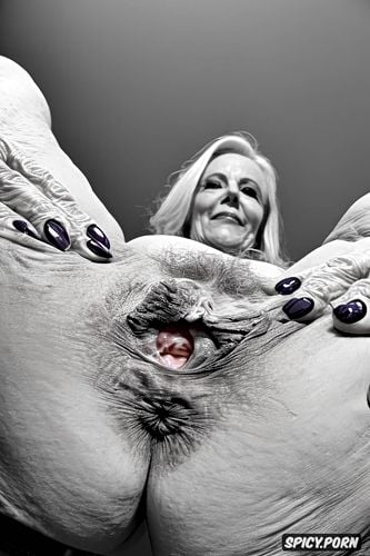 cougar, gilf face generator, view from below, ordering me to eat her pussy