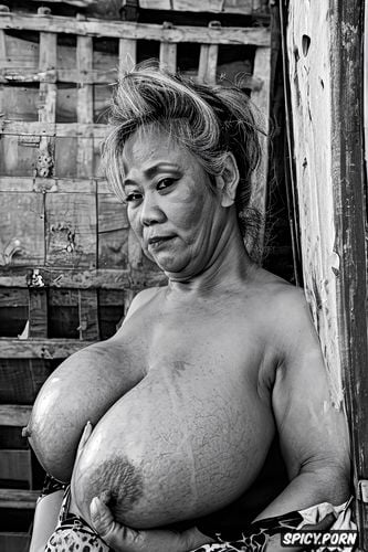naked, enormous saggy breasts, sixty of age, vibrant colors