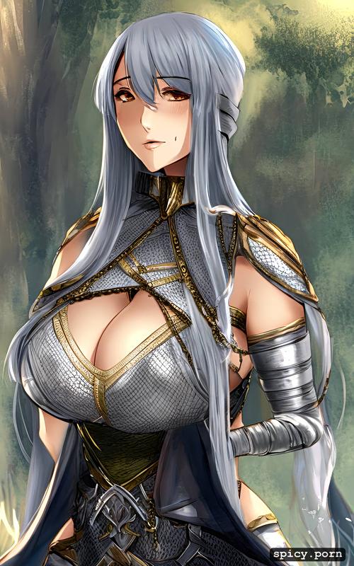 realistic, big breasts, female, completely see through chainmail