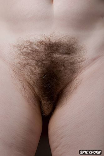 untrimmed light blonde pubic hair, close up shot, short pale white forty year old woman