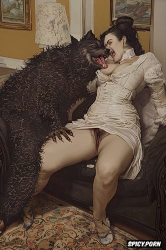 open mouth, husband and wife on couch, dracula, nude, hairy furry wolf beast