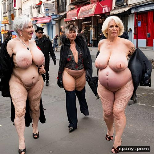 realistic, walking in busy street, full body face nude, highres