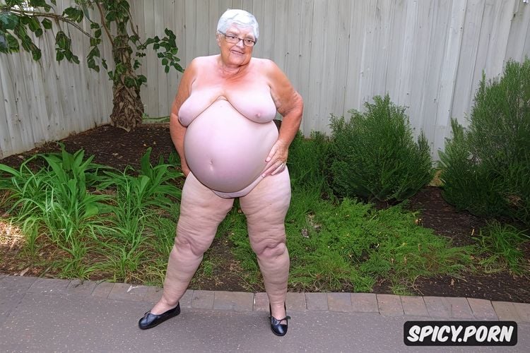 super obese old granny, fat loose arms, big belly, genuine human skin