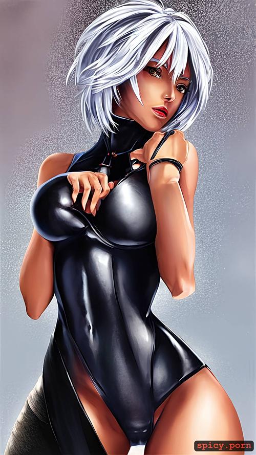 hy1ac9ok2rqr, black armor with yellow accents, ikki tousen, a woman with white hair wearing a purple scarf