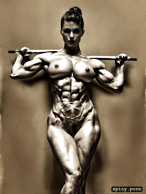 v1, lifting, masterpiece, ultra detail, muscular female, have 2 arms