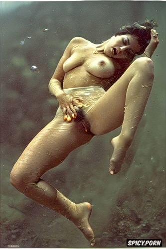 underwater, hyperrealism, spread pussy, yellow skin, wet skin
