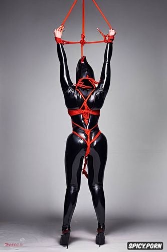 legs suspendend up, shibari with rope, shiibari suspended full body