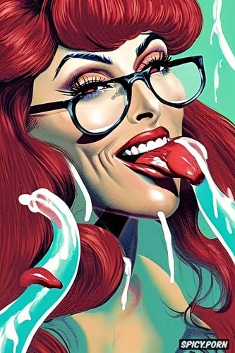 sophia loren, sperm on red wigs, laughing out loud, sperm on big hexagonal glasses