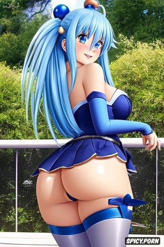 from behind, white thighhighs, anus, big round breasts, uncensored