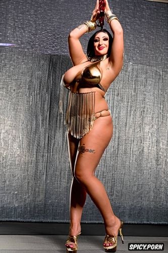 anatomically correct, color photo, very wide hips, performing on a dance floor