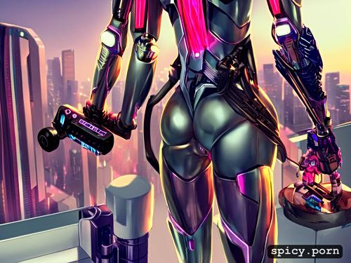android, robocop, metalic skin, robot, laser, guns, swowing pussy