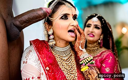 realistic surprised at dick length and girth eyes, standing sania mirza bride in public takes a huge black dick in the mouth and giving blowjob