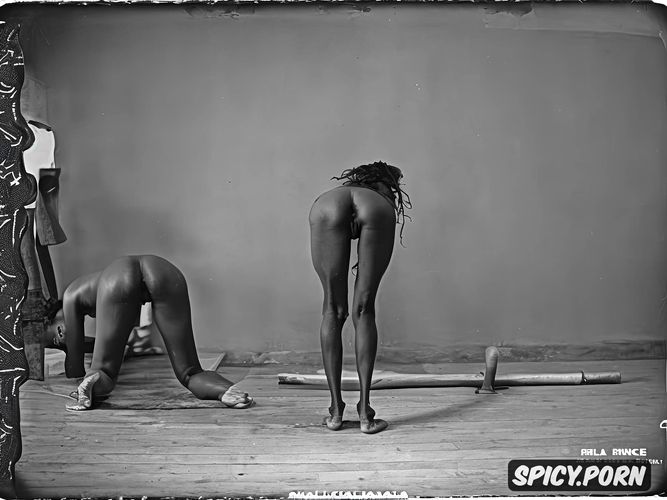 1girls athletic female dark skin female focus feet human small breast navel standing pussy huge ass native african sweat