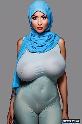 vibrant, totally naked in only hold ups and hijab, half body shot