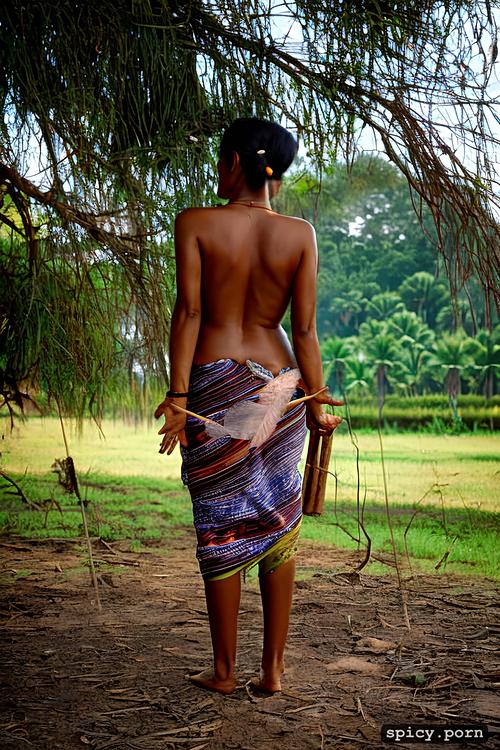 traditional fishing with hands, native khmer woman