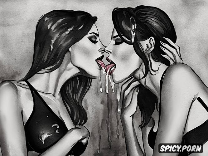face licking, two women kissing, romantic kissing, covered in cum