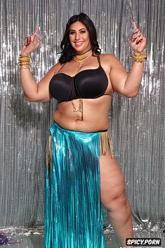 gorgeous bellydancer, extremely long wavy dark hair, massive saggy melons