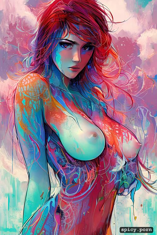 walking in clouds, tears, 1girl, carne griffiths, small tits