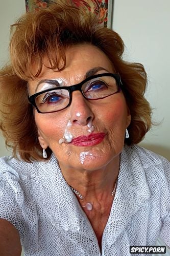 front view, huge load of cum, portrait, rectangular glasses