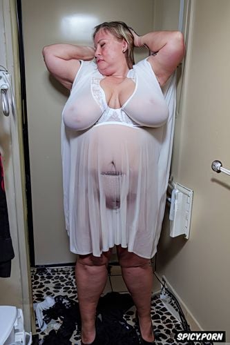 front view, middle age czech cougar, lifting the night gown to show pussy and boobs