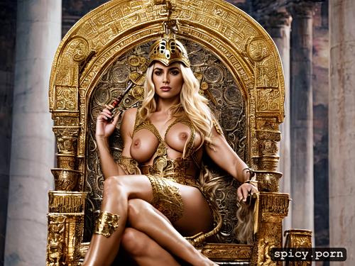 sitting on golden highly detailed throne, comprehensive cinematic