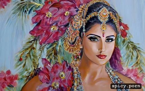 indian goddess, beautiful naked female, straight face towards camera