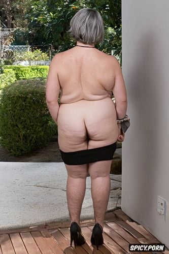 hairy pussy displayed, short hair, wide hips sad face, front view