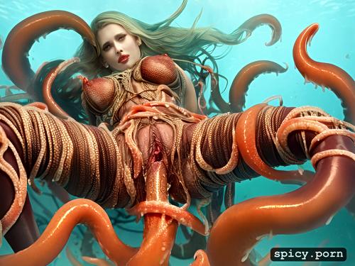 spread legs, pussy penetrated, underwater, tiny tentacles wind all around her body