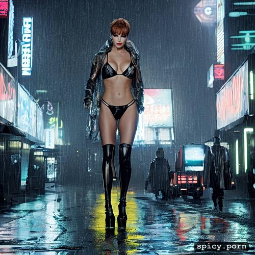 wearing clear plastic rain coat, joanna cassidy as zhora from the movie blade runner