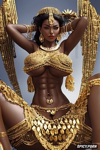 golden jewelry, black skin, kali devi 3d, multiple arms, tight spread pussy pubic hair