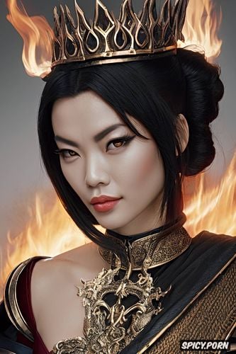 azula, matte, flame crown, surrounded by blue fire, face shot