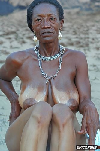 ebony skinny, big nose, thin arms and body, female athlete, deflated wrinkled breasts