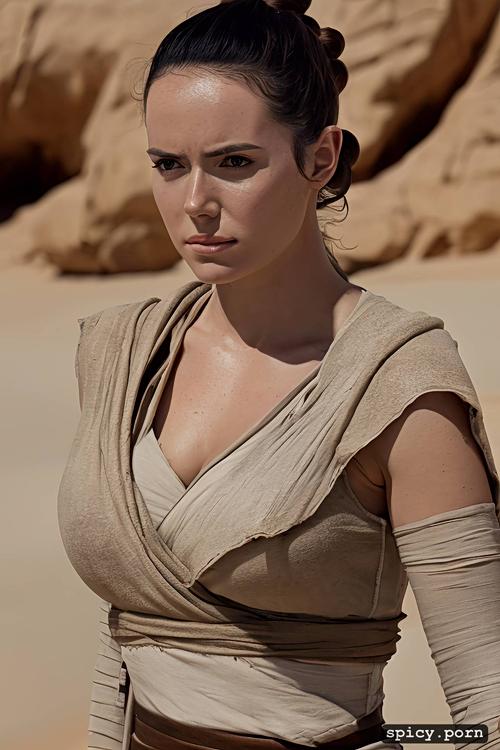 sultry smirk, tattered jedi robes, on a desert planet, ultra detailed