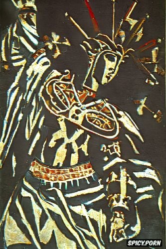 holy, medieval art, knight, princess demon, primitive art, 6th century painting