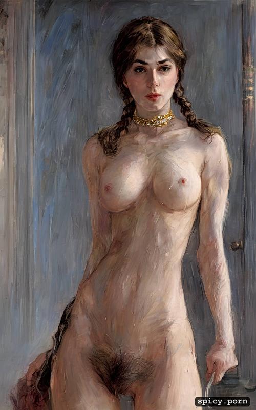 perky nipples, glistening skin, 8k, small tits, underboob, art by vasily surikov