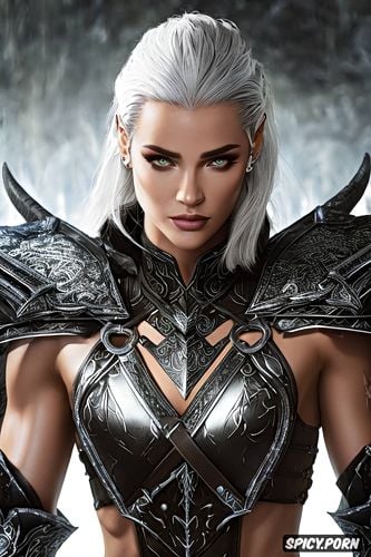 masterpiece, high resolution, hawke dragon age beautiful face ebony skin silver hair tattoos